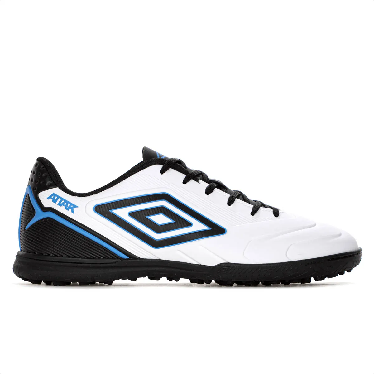 Foto 1 de Chuteira Society Umbro Attak III Branco, Preto e Azul