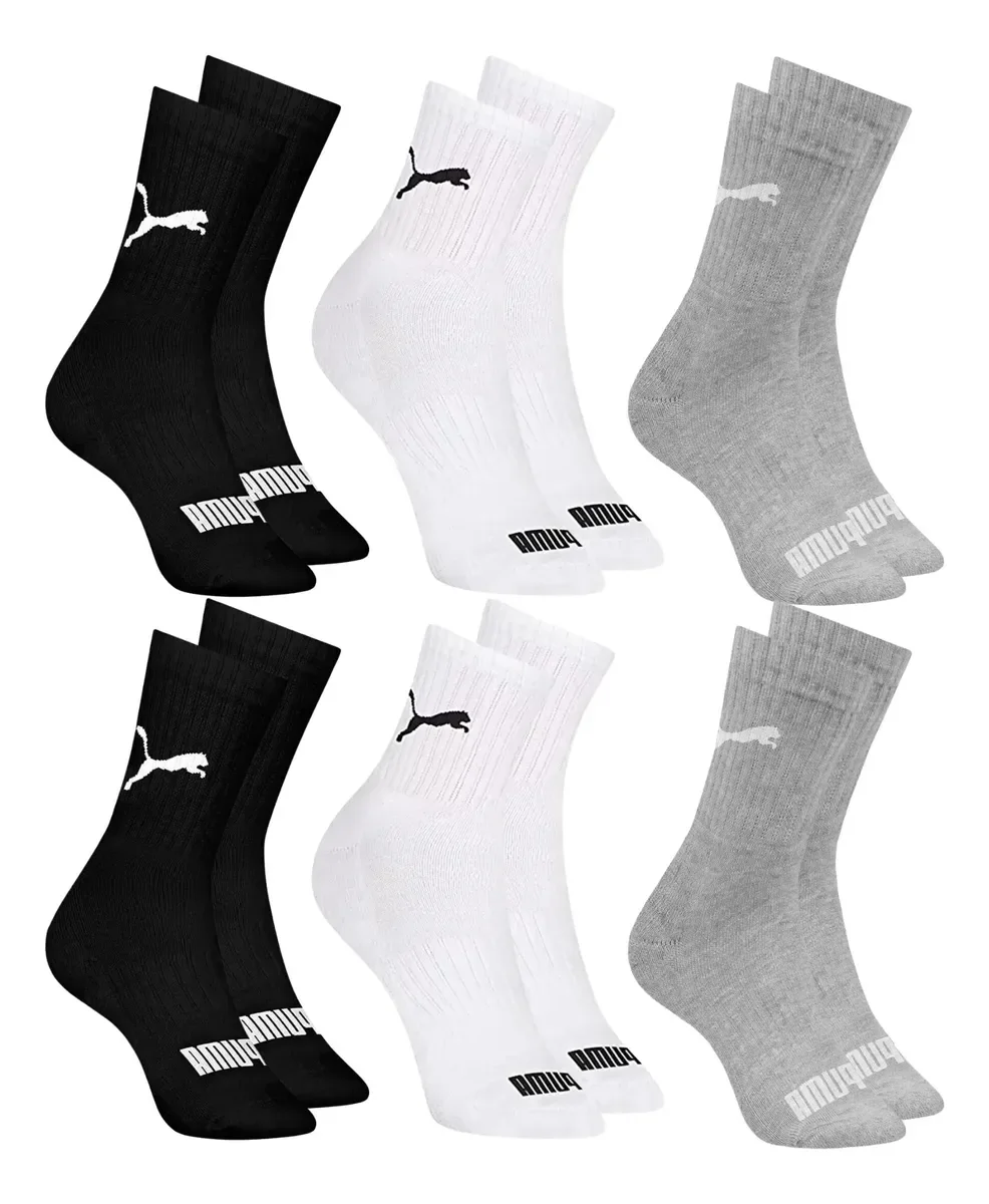 Foto 1 de 6 Pares Meias Puma Cano Médio Alto Atoalhada Academia Sport